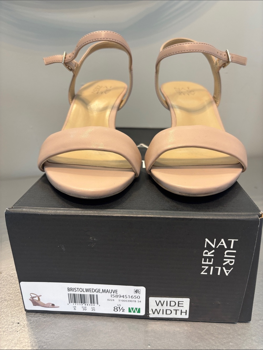 Naturalizer Mauve Ankle-Strap Wedge Sandals